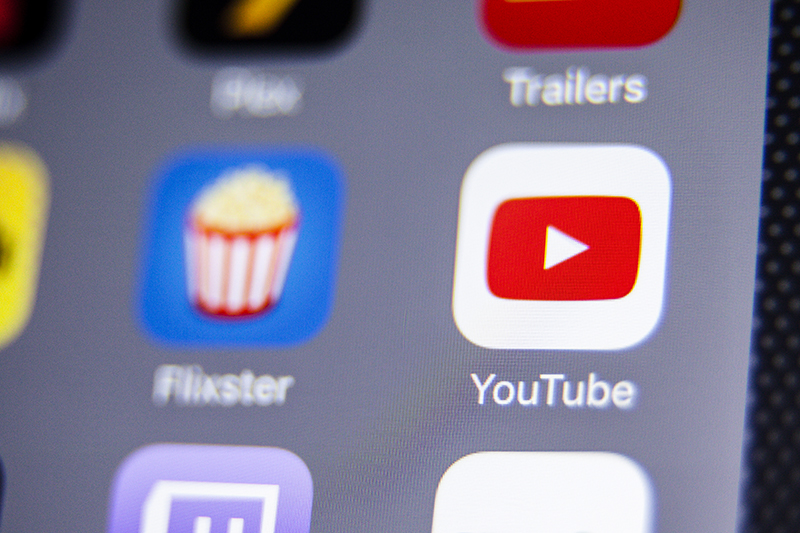 La Habra, United States - August 2, 2016: Macro closeup image of Youtube app icon among other icons on an iphone smartphone device.